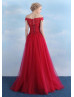 Off Shoulder Burgundy Lace Tulle Amazing Evening Dress